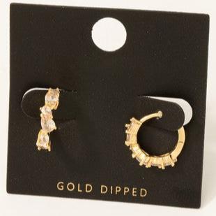 Gold Dipped Mixed Cz Shape Studs Hoop Earrings