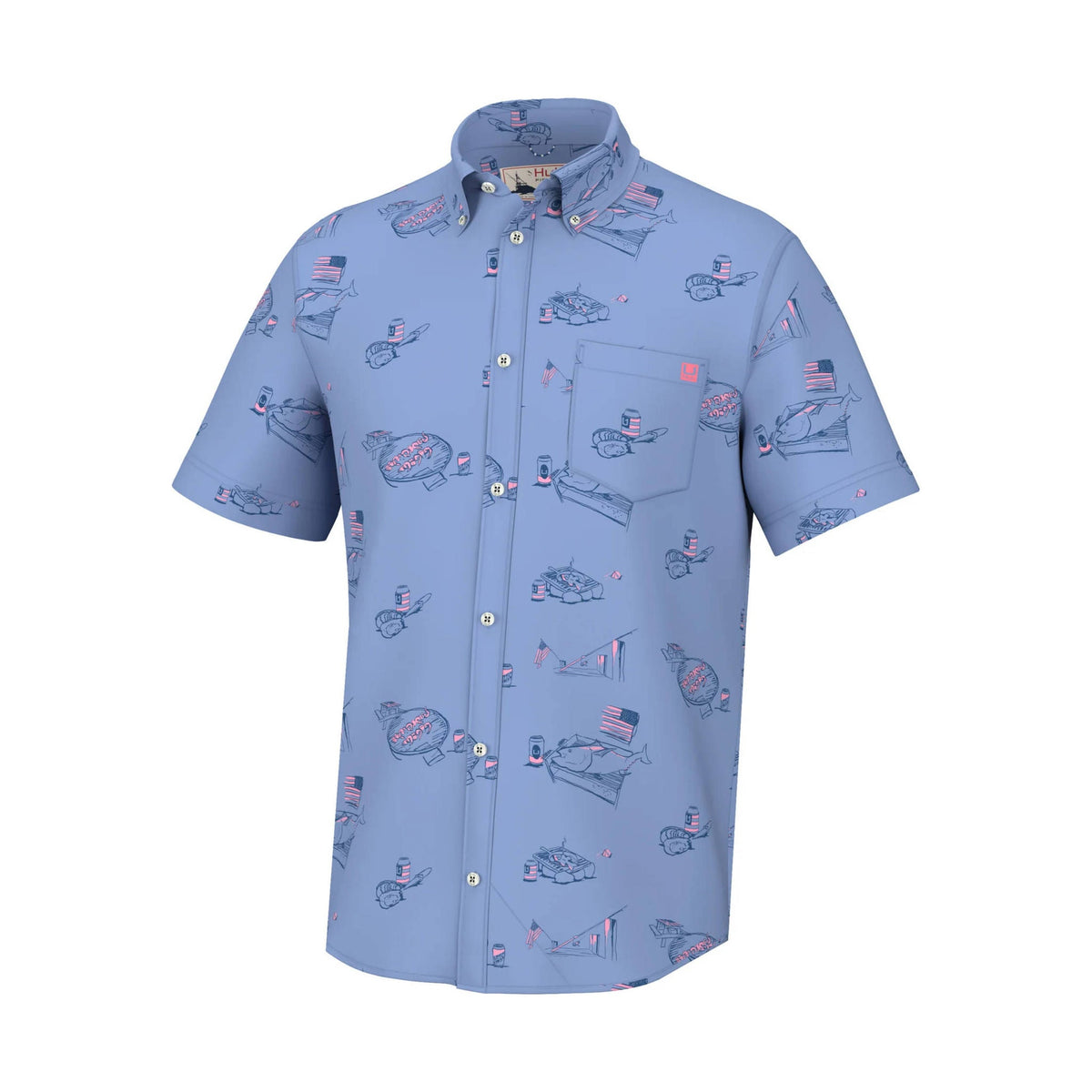 Huk Men’s Kona Print Button Down Top – Americookin Quiet Harbor