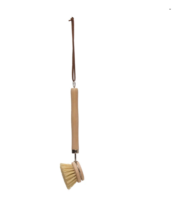 Beech Wood Dish Brush with Leather Strap