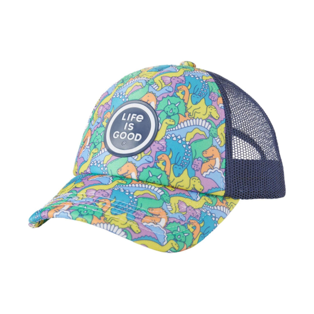 Life Is Good Kids’ Dinosaur Friends Pattern Trucker Hat – Cloud White