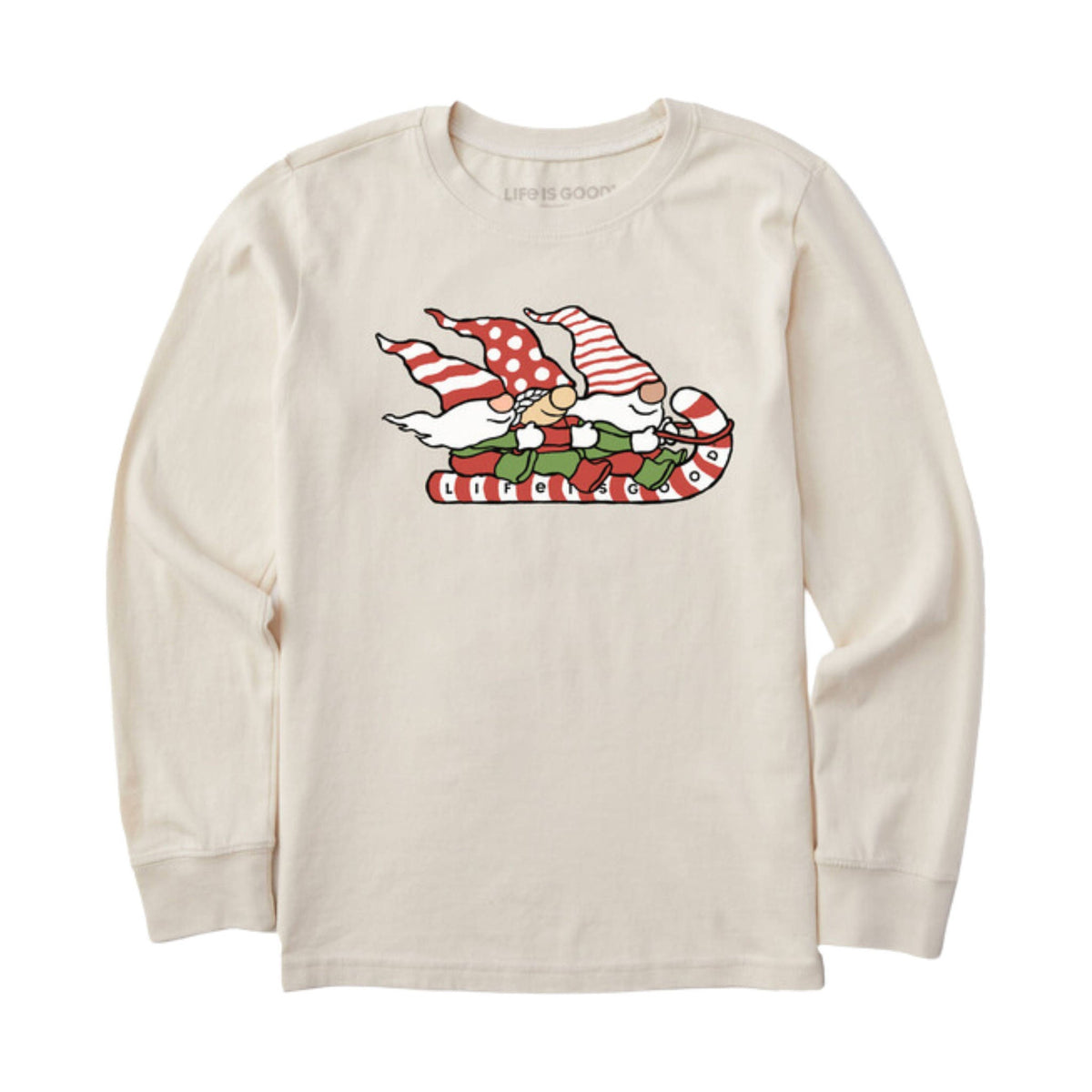 Life Is Good Kids’ Toboggan Ride Long Sleeve Crusher Tee – Putty White FINAL SALE