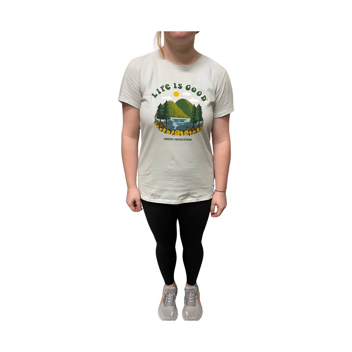 Life Is Good Women’s Exclusive Green Mountains Tee – Grey/Green – ONLINE STORE CREDIT/EXCHANGE ONLY