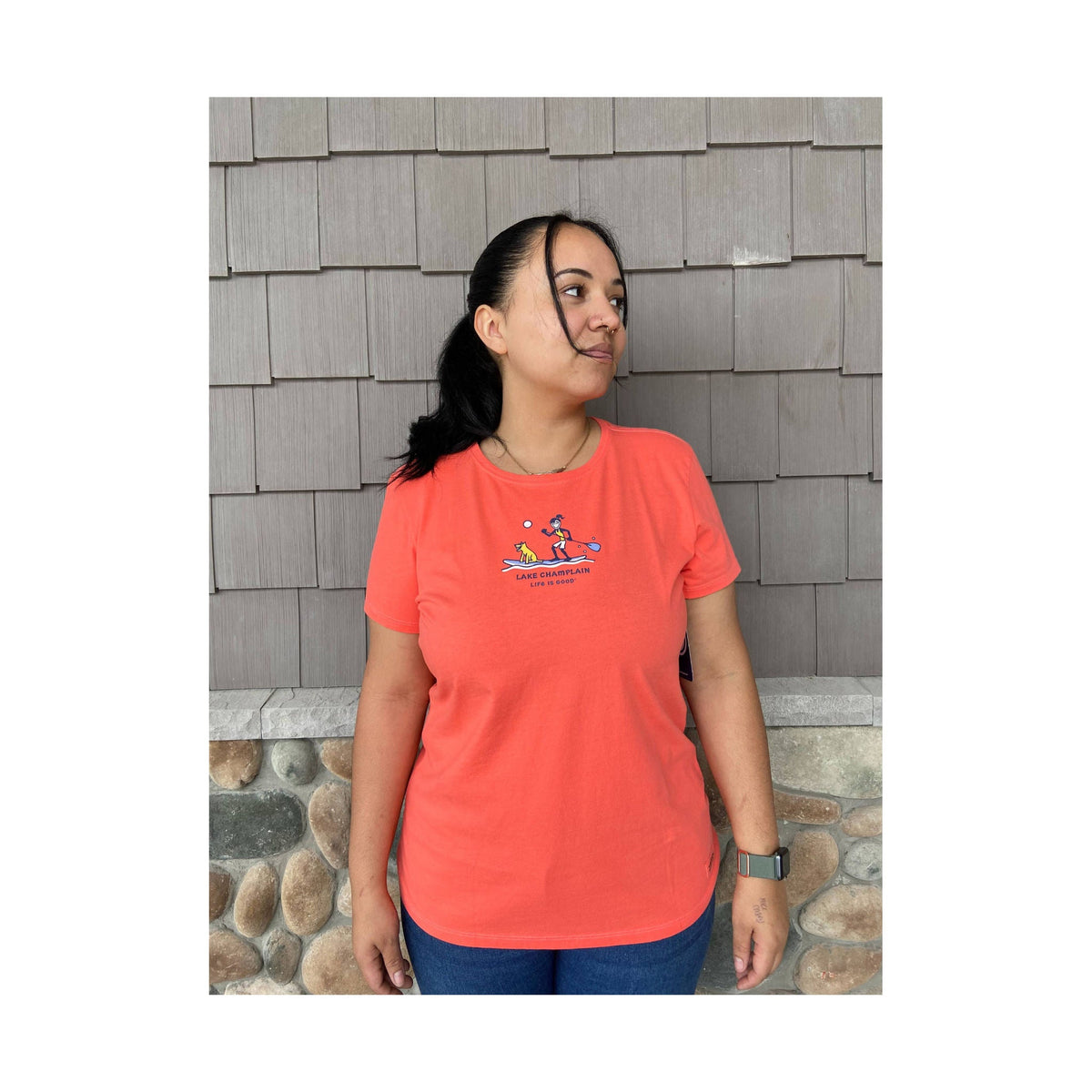 Life Is Good Women’s Lake Champlain Exclusive Jackie Paddle Tee – Mango Orange