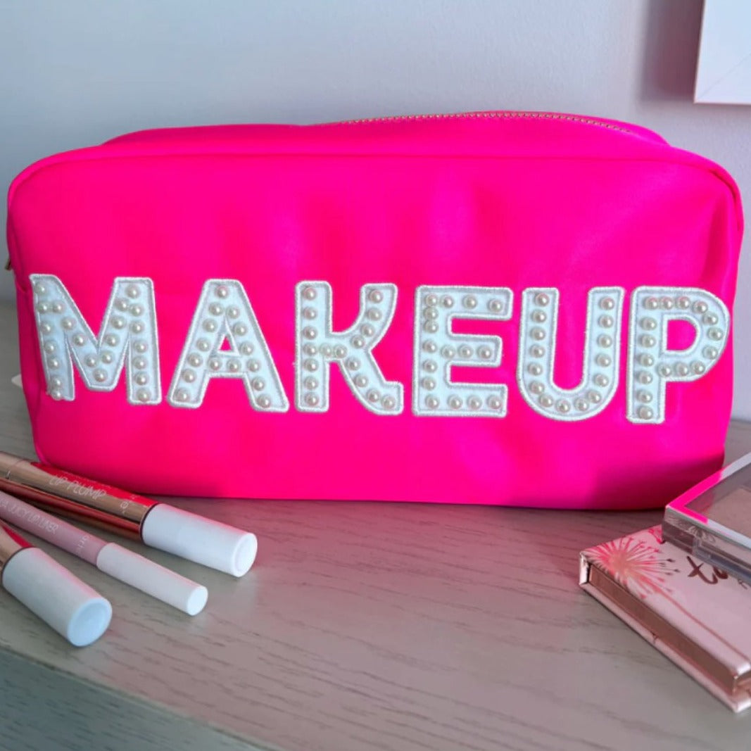 “Makeup” Zip Bag in Hot Pink