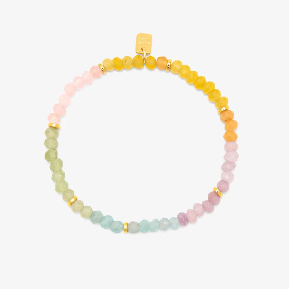 Ombre Rainbow Bead Stretch Bracelet in Gold