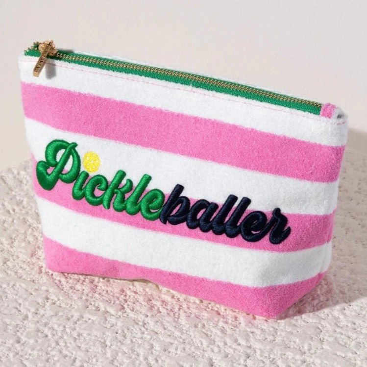 Pickleballer Zip Pouch in Pink & White