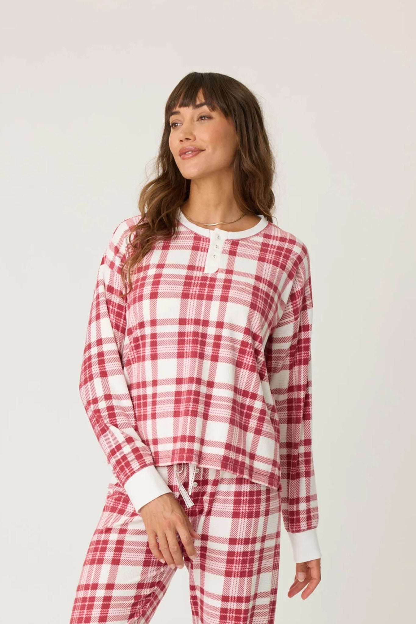 PJ Salvage: Full of Holiday Spirit Plaid Velour Long Sleeve Top