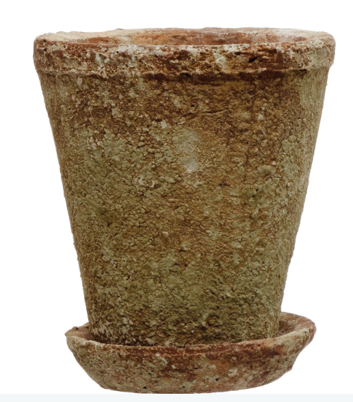 Distressed Cement Planter with Saucer – Small