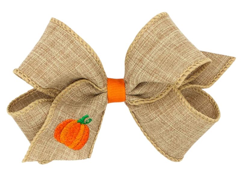 Medium Linen Harvest Embroidered Bow | Pumpkin