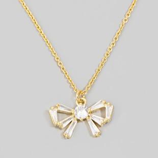 Rhinestone Ribbon Bow Pendant Necklace