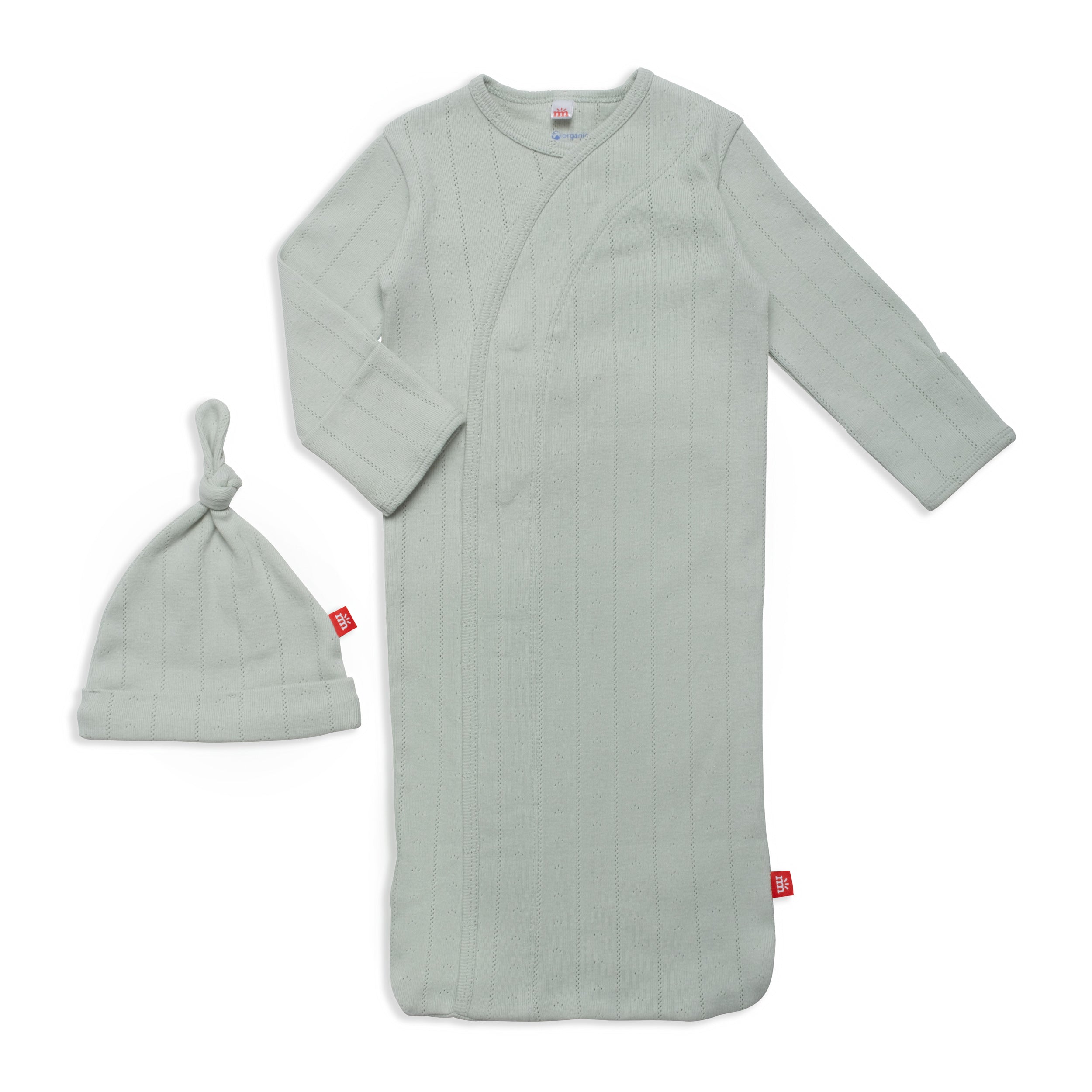 Organic Cotton Sleeper Gown + Hat Set | Love Lines Seagrass