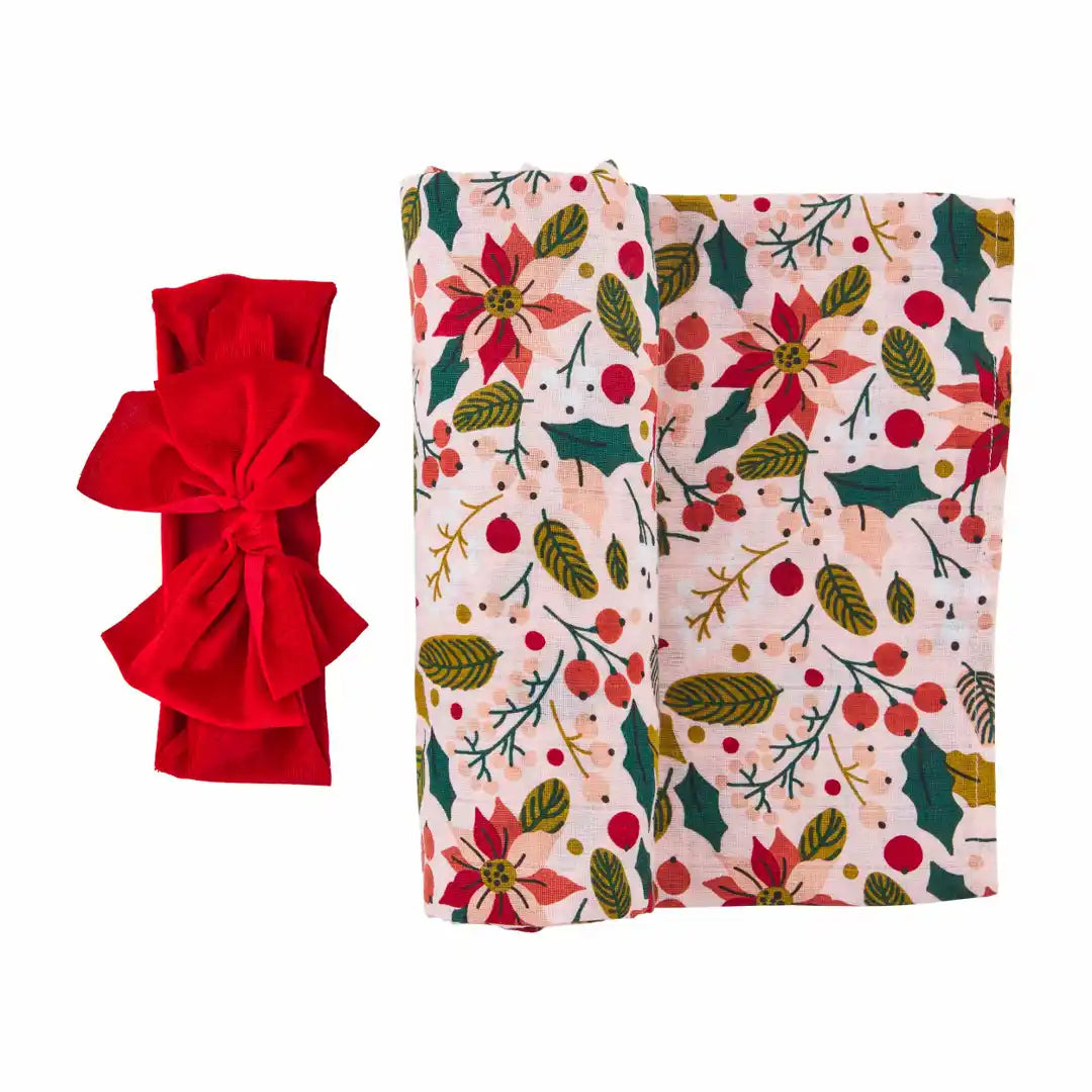 Mud Pie Poinsettia Infant Swaddle Set