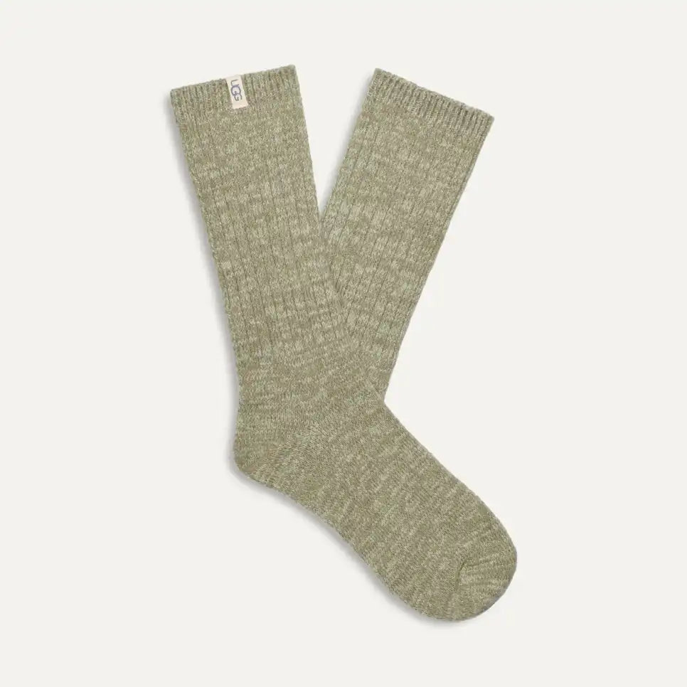 Ugg: Rib Knit Slouchy Crew Sock in Moss Green/Grassland