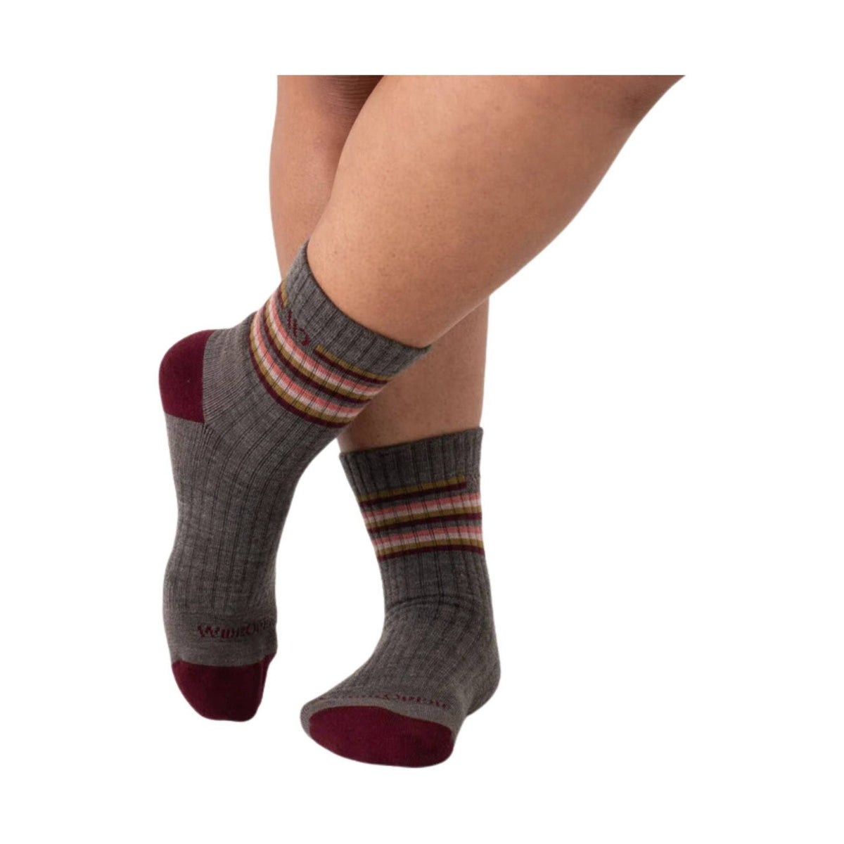 Wide Open Women’s Multi Stripe Cushioned Micro Crew Socks – Taupe