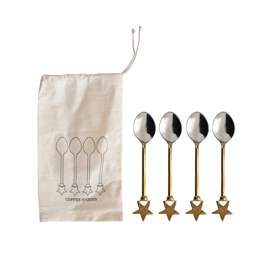 Stainless Steel + Brass Spoons – Set of 4