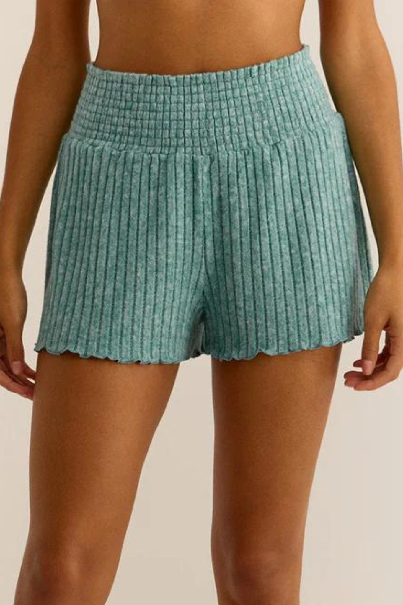 Z Supply: Dawn Smocked Rib Short in Green Lagoon